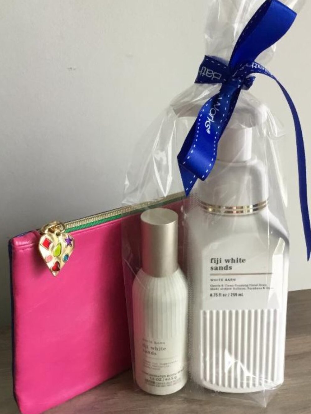 Bath & Body Works Pink Cosmetic Bag with Fiji White Sands Lotion Set